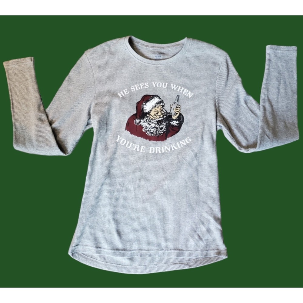 Lucky Brand men's pijama top grey sz M  Santa hilarious